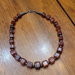 Vintage Carnelian Graduated Square Cubed Beaded Necklace